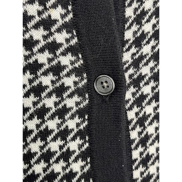 Lands End Cardigan Sweater Womens Medium Black White Houndstooth Preppy Classic - Picture 3 of 14